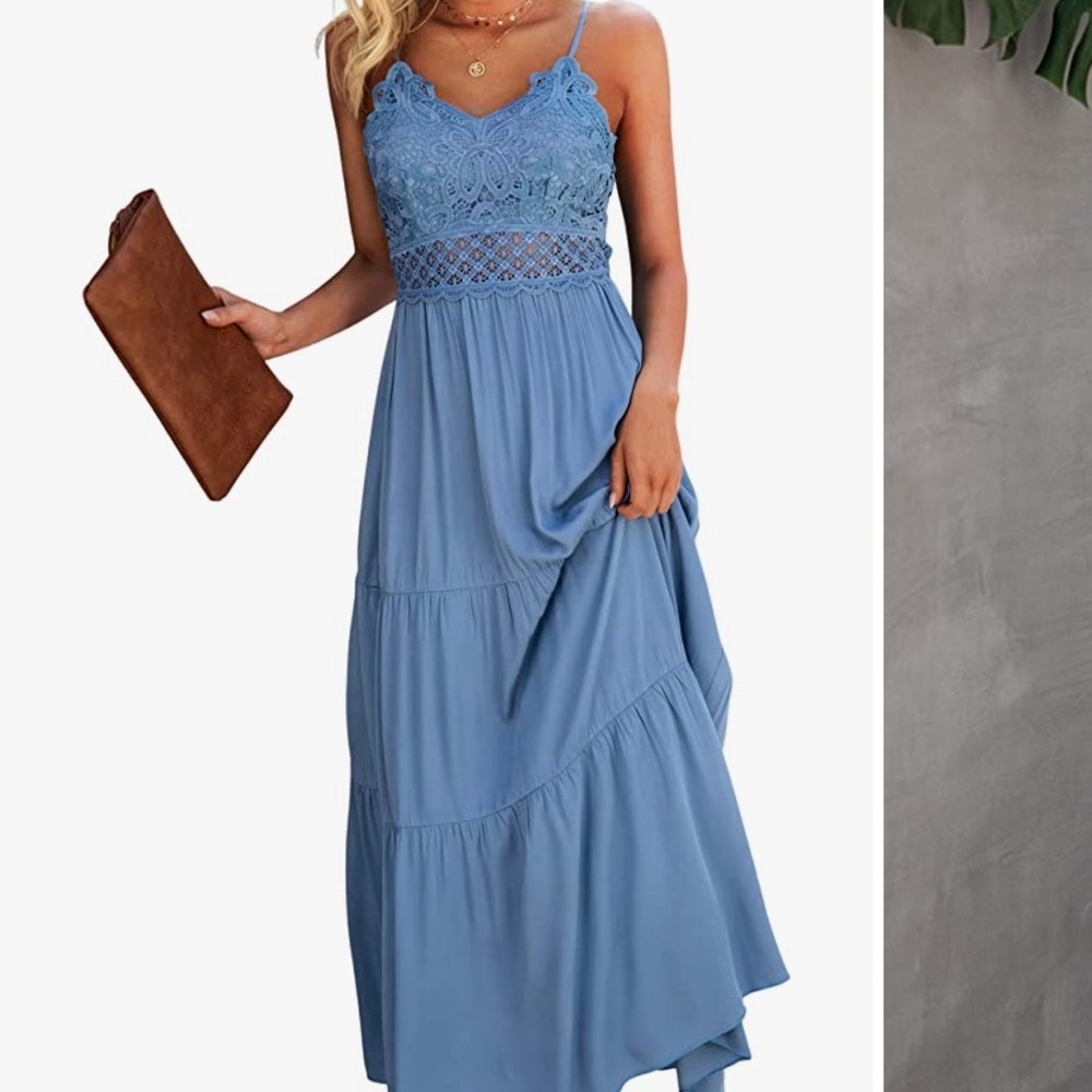 blue crochet lace maxi dress